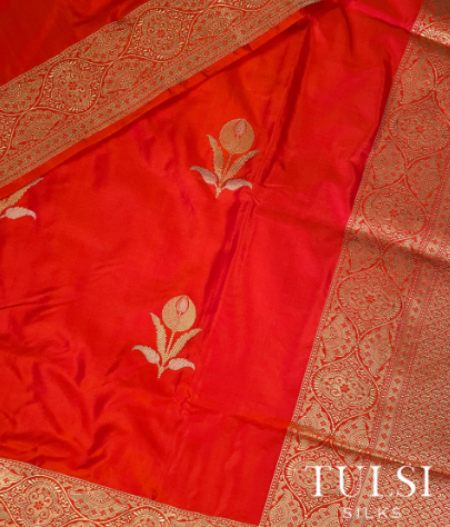 Orange Banarasi silk saree T2225033