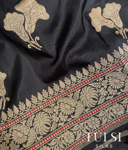 Black Banarasi silk saree LJ13910-image