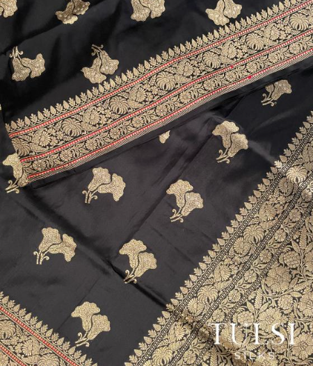 Black Banarasi silk saree LJ139103
