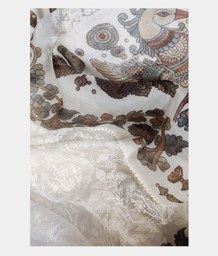 White Organza Embroidery Saree T2209482