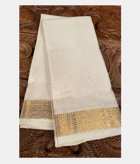 White Handwoven Kanjivaram Silk Dhoti and Vastharam T210296-image