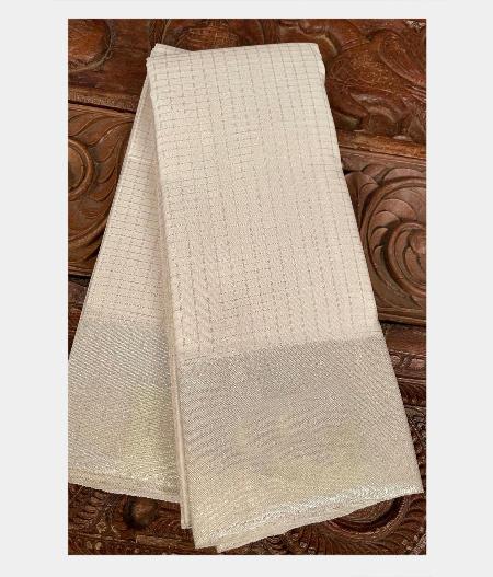 White Handwoven Kanjivaram Silk Dhoti and Vastharam T219894-image