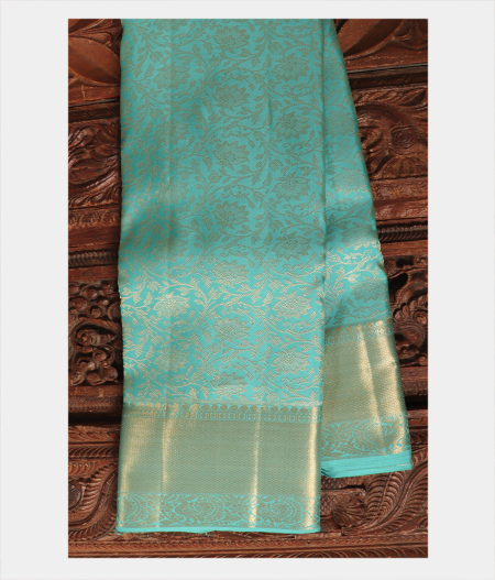 Turquoise Blue Handwoven Kanjivaram Silk Saree T220356 -image