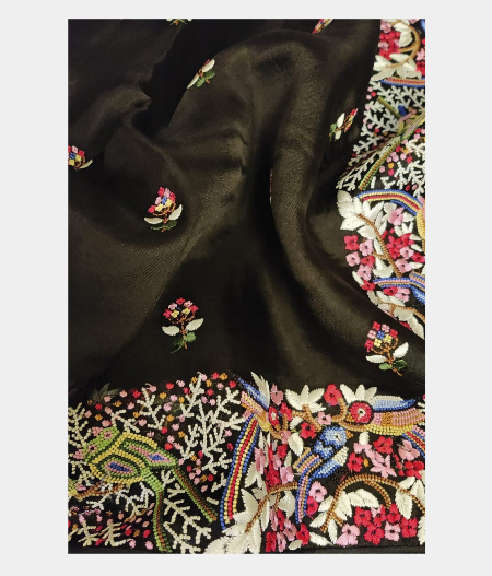 Black Organza Embroidery Saree T2226162