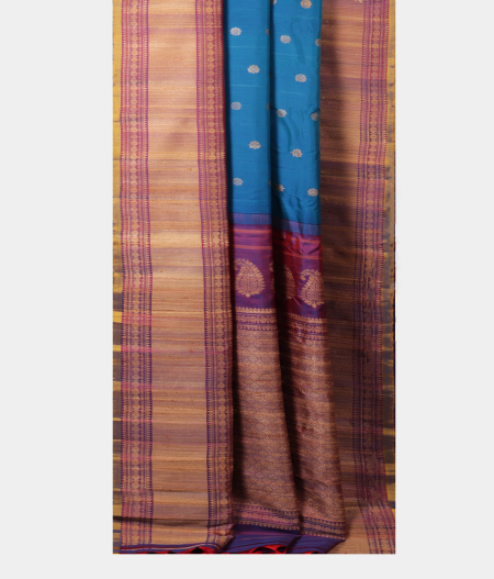 Peacock Blue Gadwal Silk Saree T2231742