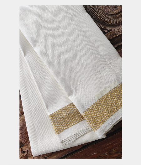 White Handwoven Kanjivaram Silk Dhoti and Vastharam T216631-image