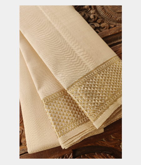 Cream Handwoven Kanjivaram Silk Dhoti and Vastharam T2224073