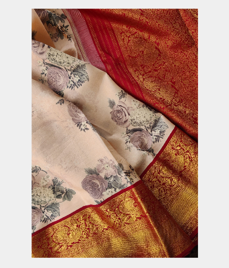 Pink Hand Printed Kanjivaram Silk Saree T2193992