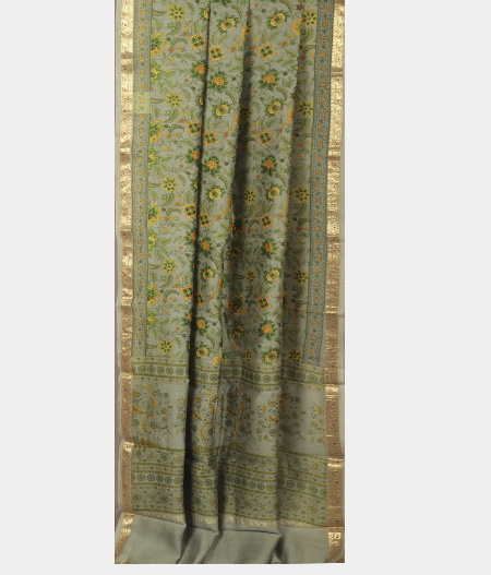 Grey Soft Printed Cotton Saree T2261702