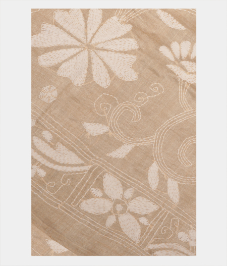 Beige Tussar Kantha Work Saree T226567-image