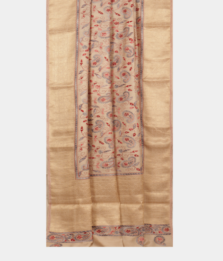 Beige Tussar Kantha Work Saree T2186452