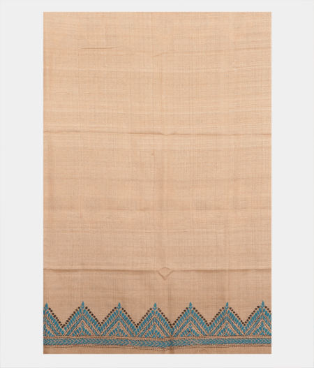 Beige Tussar Kantha Work Saree T2196543