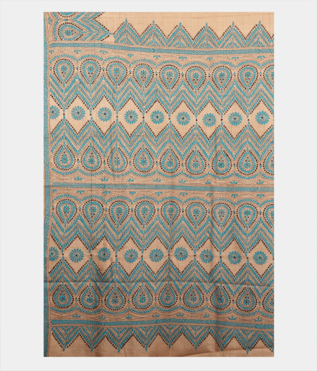 Beige Tussar Kantha Work Saree T2196544