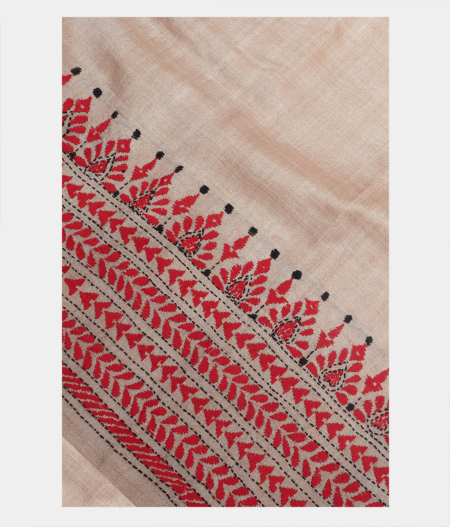 Beige Tussar Kantha Work Saree T219655-image