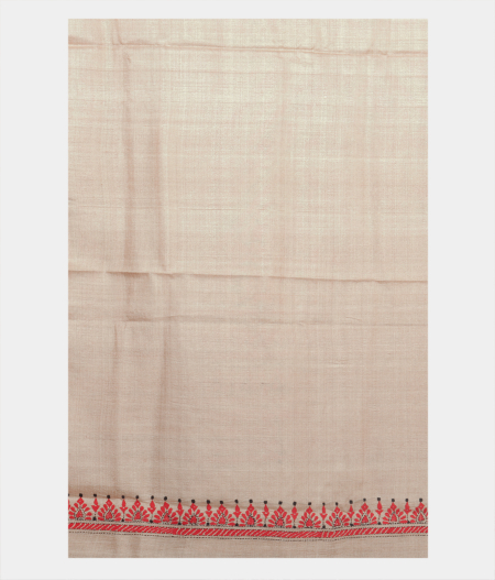 Beige Tussar Kantha Work Saree T2196553