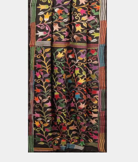 Black Tussar Kantha Work Saree T533862