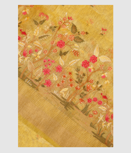 Yellow Linen Embroidery Saree T226106-image