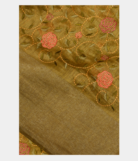 Dark Brown Linen Embroidery Saree T225566-image