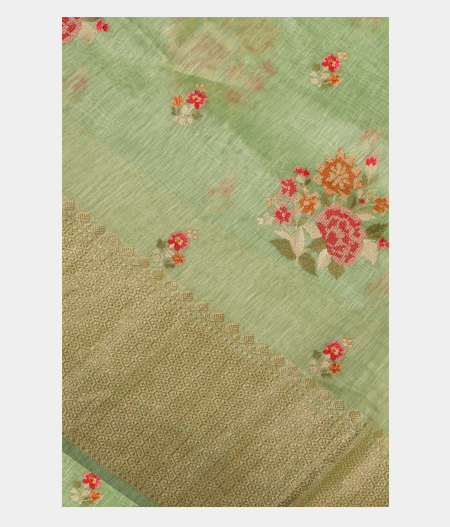 Green Linen Embroidery Saree T219711-image