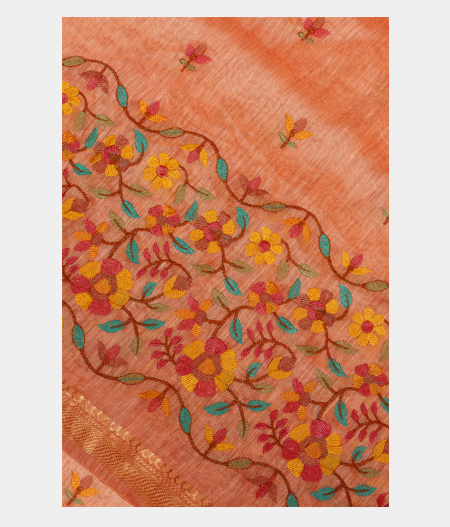Orange Linen Embroidery Saree T217567-image