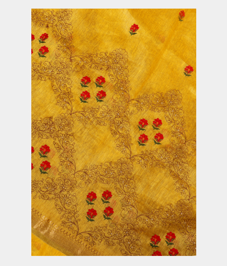 Yellow Linen Embroidery Saree T217559-image