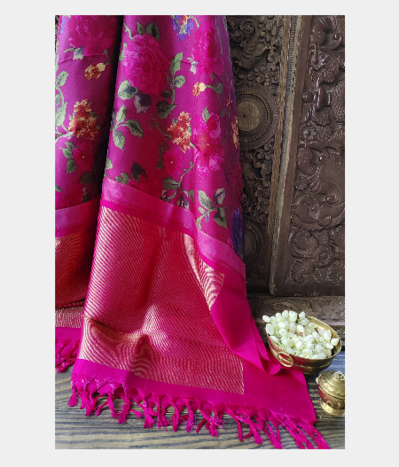 Magenta printed Kanjivaram dupatta T156529-image