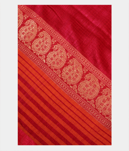 Red Handwoven Tussar Saree T217362-image