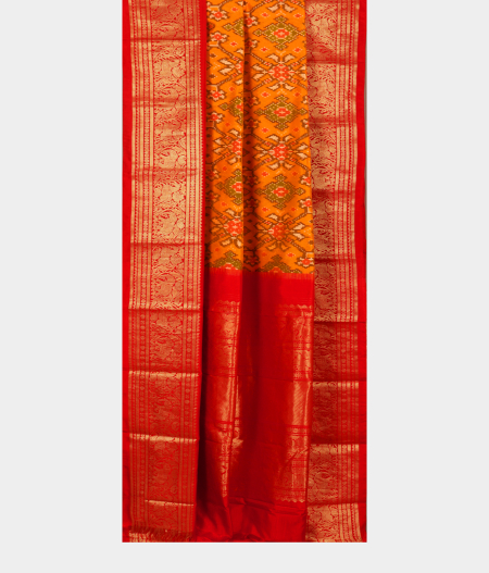 Orange Ikat Silk Saree T1374502