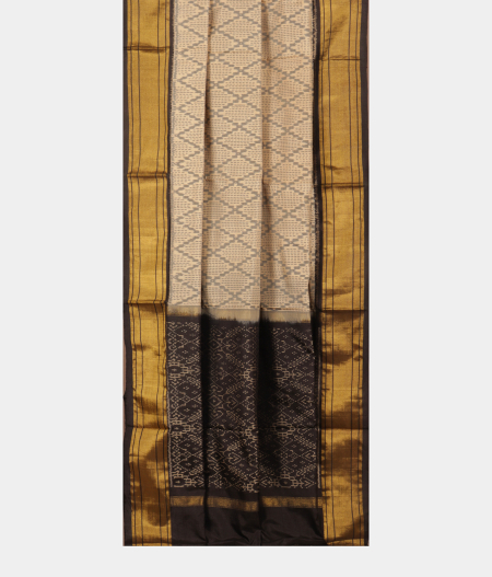 White Ikat Silk Saree LA107732