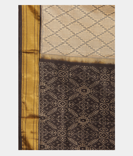 White Ikat Silk Saree LA107734