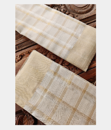Cream Handwoven Kanjivaram Silk Dhoti and Vastharam T193125-image