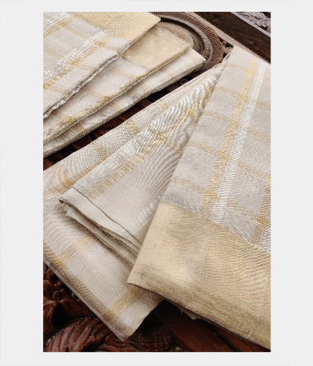 Cream Handwoven Kanjivaram Silk Dhoti and Vastharam T1931252