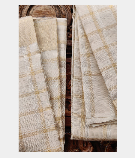 Cream Handwoven Kanjivaram Silk Dhoti and Vastharam T1931253