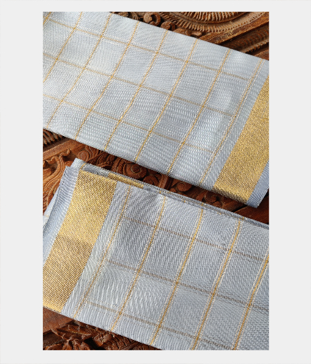 Grey Handwoven Kanjivaram Silk Dhoti and Vastharam T218276-image
