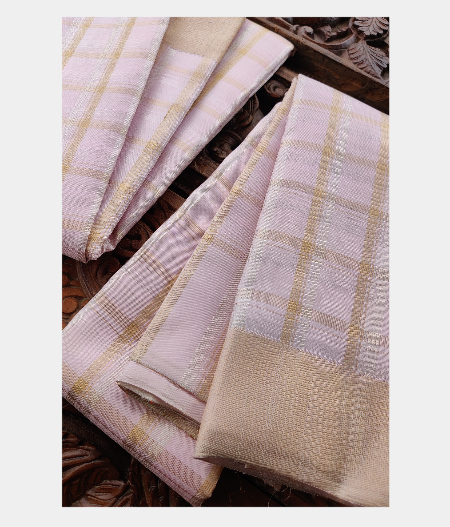 Pink Handwoven Kanjivaram Silk Dhoti and Vastharam T2209162