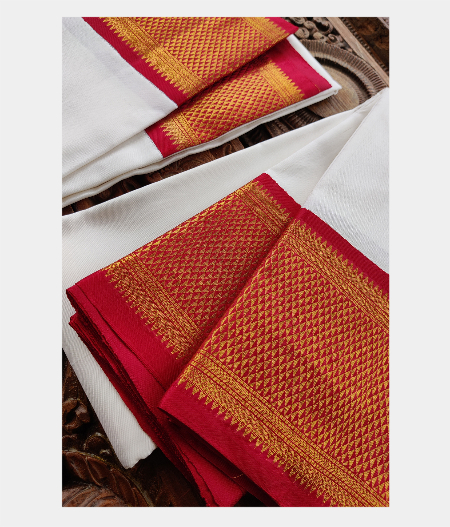 White Handwoven Kanjivaram Silk Dhoti and Vastharam T193028-image