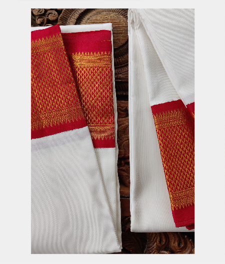 White Handwoven Kanjivaram Silk Dhoti and Vastharam T1930283