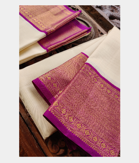 Off White Handwoven Kanjivaram Silk Dhoti and Vastharam T223162-image