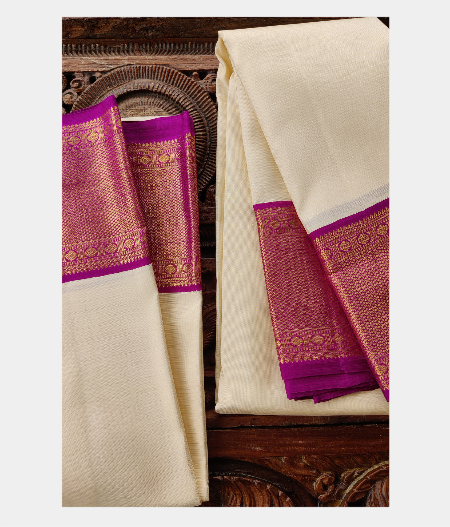 Off White Handwoven Kanjivaram Silk Dhoti and Vastharam T2231623