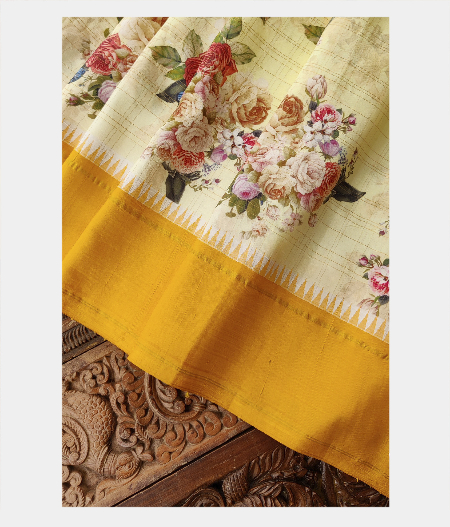 Cream  printed kanjivaram saree T193530-image