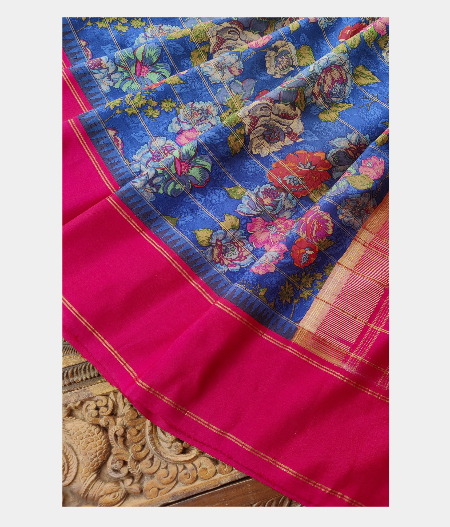 Blue printed kanjivaram saree T1552702