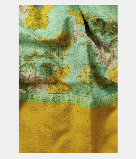 Aqua Green printed kanjivaram saree T1813272