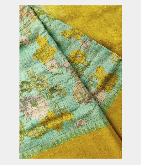 Aqua Green printed kanjivaram saree T1813273