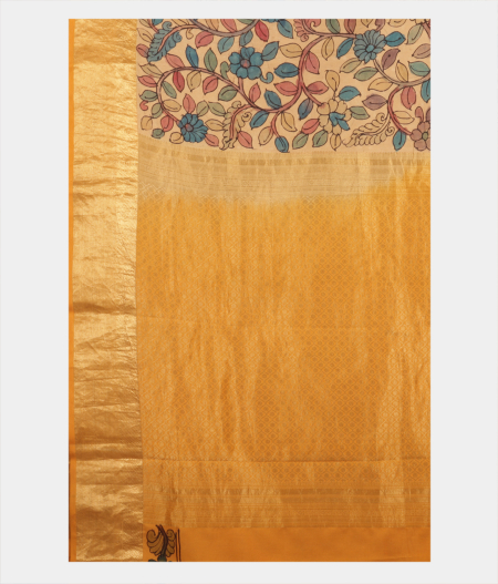 Beige Handpainted Kalamkari Soft Silk Saree T2202804