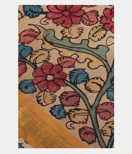 Beige Handpainted Kalamkari Soft Silk Saree T220278-image
