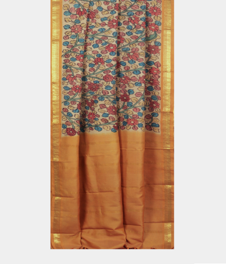 Beige Handpainted Kalamkari Soft Silk Saree T2202782