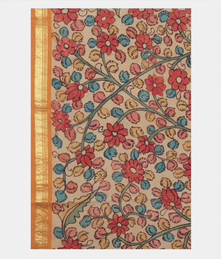 Beige Handpainted Kalamkari Soft Silk Saree T2202783