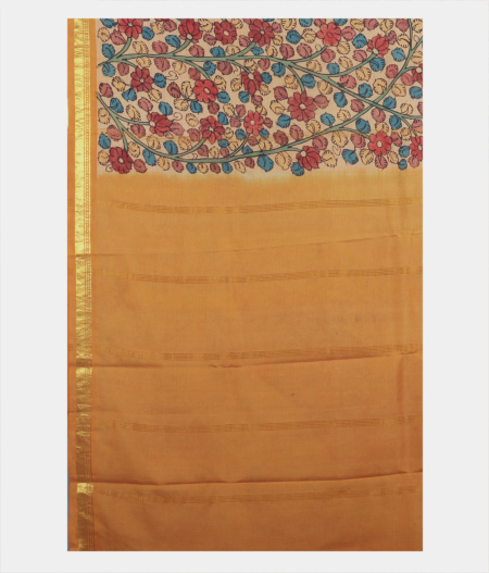 Beige Handpainted Kalamkari Soft Silk Saree T2202784