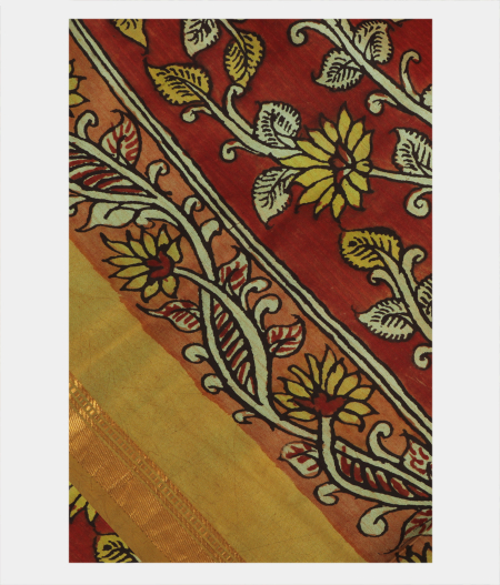 Maroon Handpainted Kalamkari Soft Silk Saree T58040-image