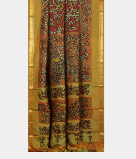 Maroon Handpainted Kalamkari Soft Silk Saree T580402
